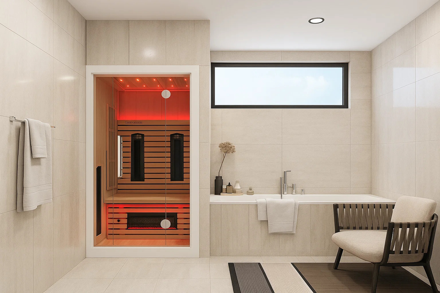 Compacte infrarood sauna voor 1 tot 2 personen met glazen deur en therapeutische warmtestraling