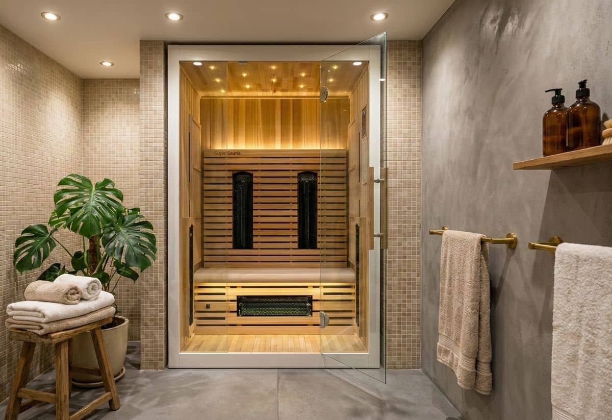 Ervaar therapeutische ontspanning in deze 1-2 persoons infrarood sauna voor thuis Compacte infrarood sauna voor 1 tot 2 personen met glazen deur en therapeutische warmtestraling